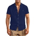 thumbnail image 2 of Yaoyar Mens Linen Short Sleeve Shirts Cotton Casual Lightweight Button Down Shirt Beach Vacation Summer Tops with Pocket, 2 of 5