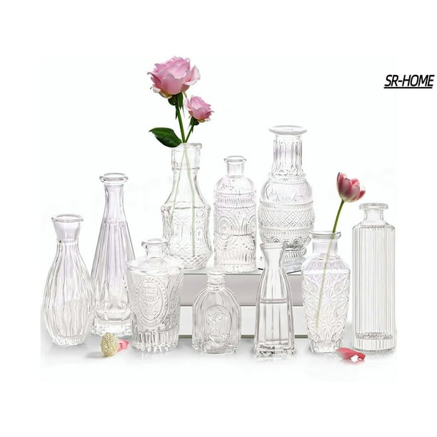 Glass Bud Vase Small Flower Vases for Centerpieces, Cute Crystal Bud