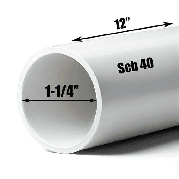 Schedule 40 PVC Pipe - Cut to Custom Length (1-1/4" x 1')