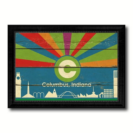 Framed Vintage Art Columbus City Indiana State Flag Vintage Canvas Print Black Picture Frame Home Decor Wall Art Gifts - 27