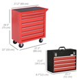 thumbnail image 2 of Ensemble de Rangement d'Outils Verrouillable Rouge de 2 Pcs, Armoire à Outils Roulante en Acier à 7 Tiroirs avec Roues et Boîte à Outils Portable à 4 Tiroirs avec Poignée pour Garage, Atelier et Organisation d'Entrepôt, 2 of 7
