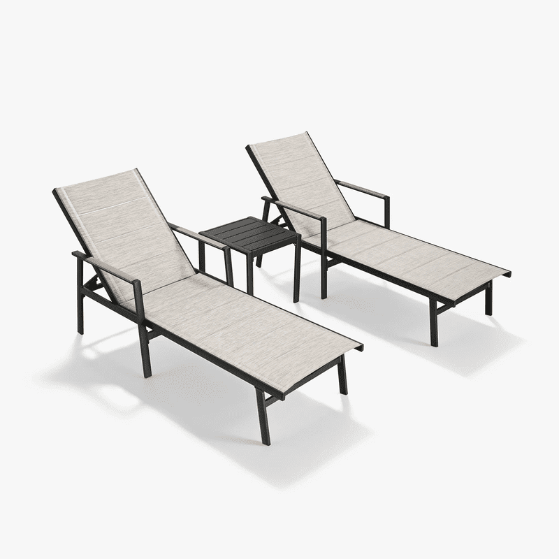 Howcool Outdoor Chaise Lounge Set of 2 with Side Table,Recliner Chair, 6-Position,3D Textilene Mesh, for Patio, Poolside, Deck