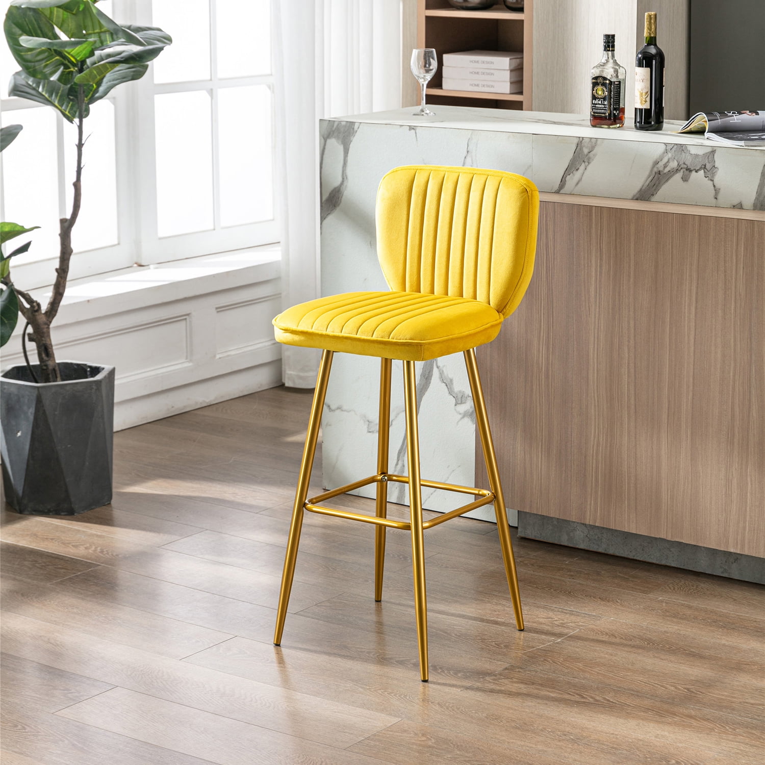 Kepooman Modern Design Bar Stools Set of 1 with Back for Bar Counter, Yellow Kepooman Modern Design Bar Stools Set of 1 with Back for Bar Counter, Yellow