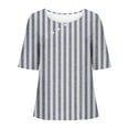 thumbnail image 3 of SHTXOZHI Women Short Sleeve Striped Shirts Round Neck Button Blouses Summer Loose Tunic Tops, 3 of 5