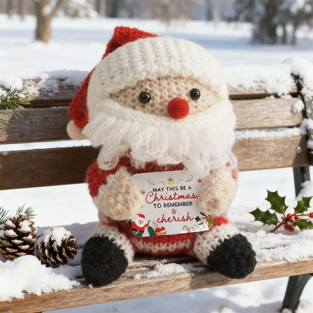 Muñeco de nieve de crochet hecho a mano con tarjeta con mensaje inspirador | Mini regalo motivacional para compañeros de trabajo, amigos y familiares | Decoración de escritorio para las fiestas de