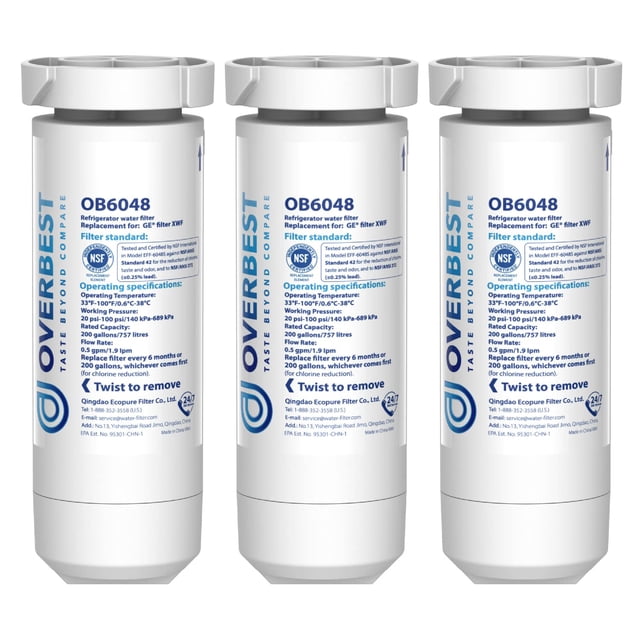 Filtro de agua para frigorífico Overbest OB6048 para GE XWF, paquete de 3
