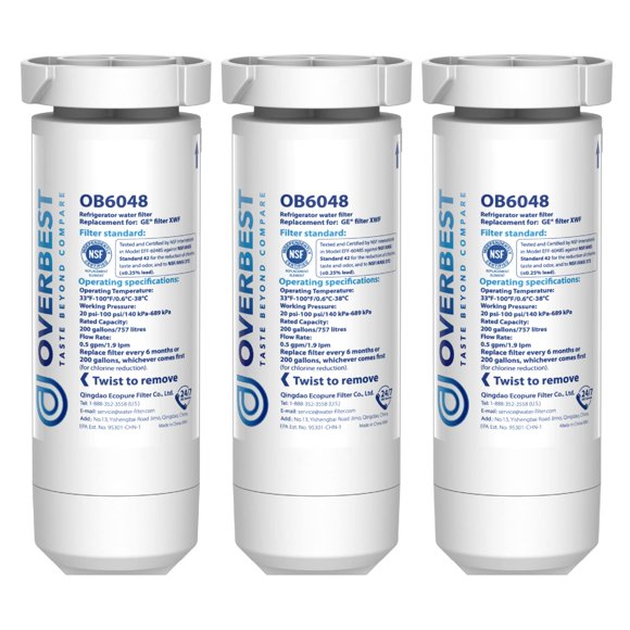 Filtro de agua para frigorífico Overbest OB6048 para GE XWF, paquete de 3