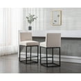 thumbnail image 2 of Guyou 27" Height Linen Upholstered Bar Stool Set of 2, Modern Metal Counter Height Stool with Mid Backrest and Footrest for Kitchen Island Bar Restaurant, Cream, 2 of 12
