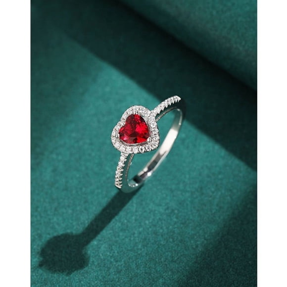 Anillo de circonita en forma de corazón de corindón rojo Anillo de diamantes rojos de amor personalizado de moda de nicho de lujo ligero de plata esterlina para mujer Anillo de diamantes