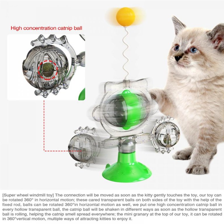 Cat Toys, Windmill Leaking Food Toy Interactive Cat Toys For Indoor Cats  With Suction Cupcat Spring Cat Bell Ball