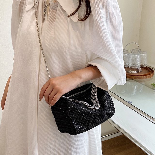 Bolso elegante para mujer, bolsos de hombro con diamantes de imitación brillantes, bolso de viaje femenino de cuero PU