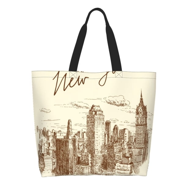 Fotbe New York Bolsa Tote Estética de Lona con Estampado para Mujer - Bolsa Reutilizable de Hombro Casual para Vacaciones, Compras, Trabajo y Gimnasio