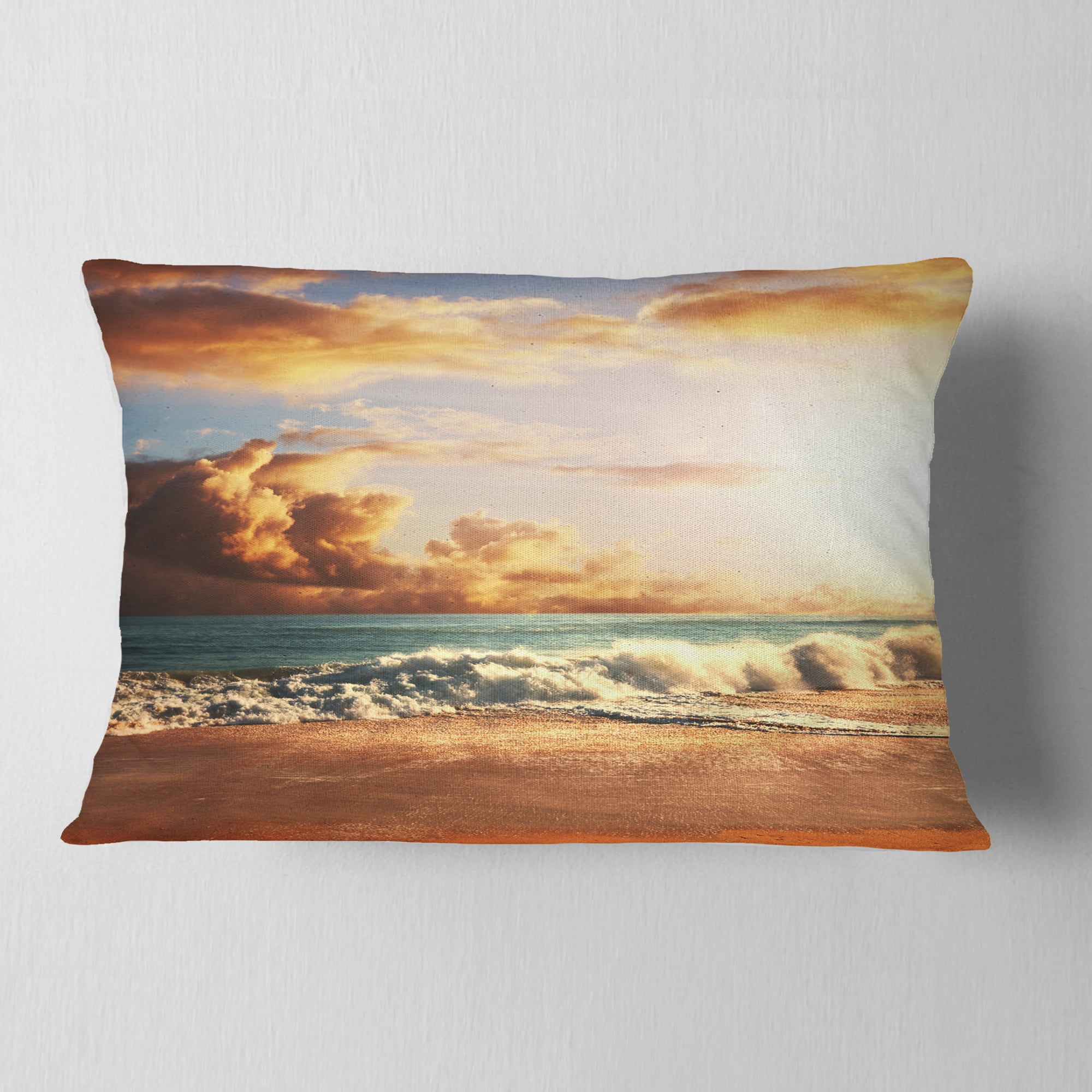 Designart 12" x 20" Multi-color Sea Shore Polyester Throw Pillow