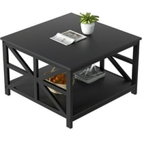 Coffee Table with Storage for Living Room, Small Square Center Tables with Seamless One-Piece Tabletop Farmhouse Style, Black