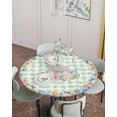 thumbnail image 2 of Happy Easter Fitted Round Tablecloth Bunny Tail Spring Flower Waterproof Oilproof Table Cloth with Elastic Edge Green Checker Table Covers for Indoor Outdoor Tables Decor Fits 36"-44",Small, 2 of 6