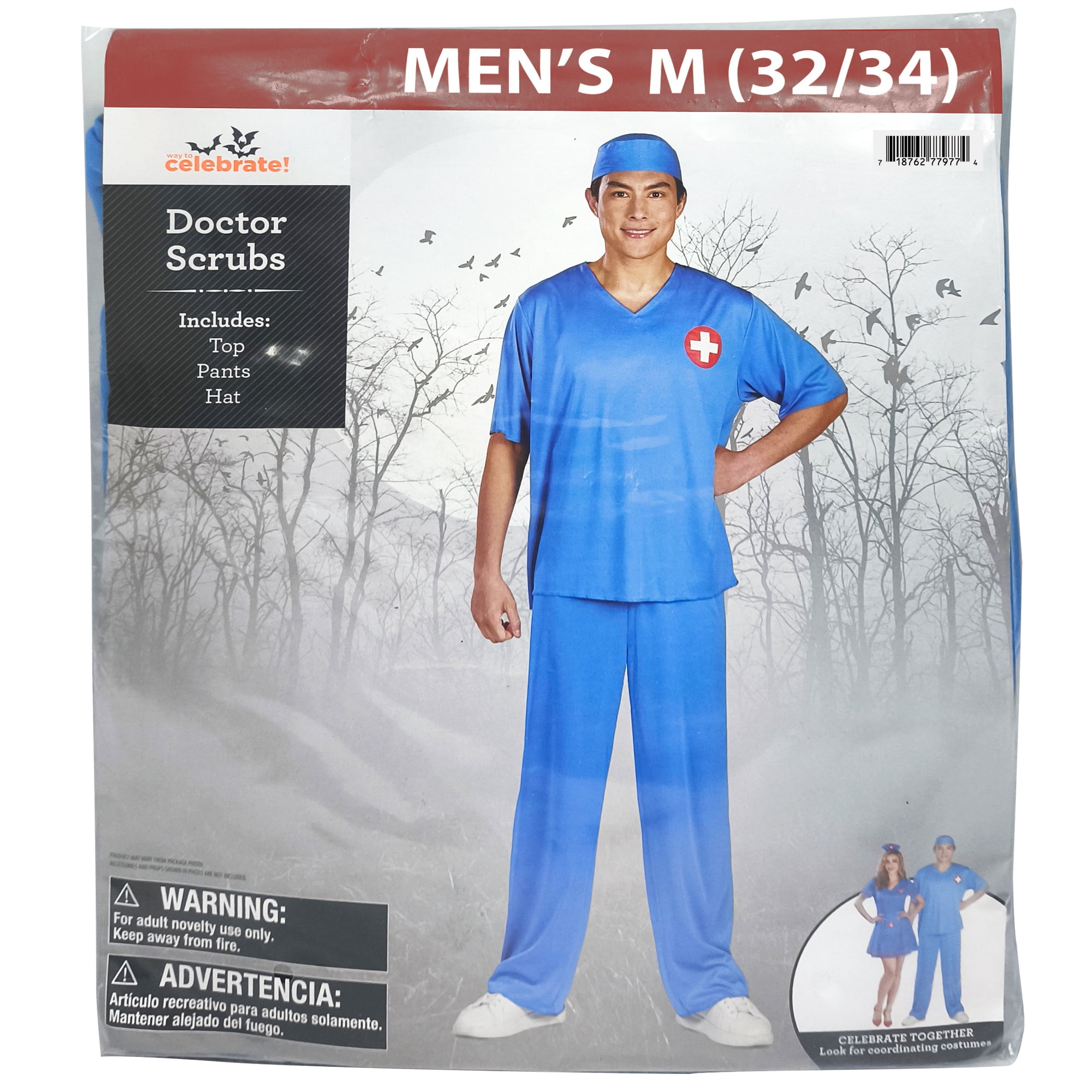 Doctor Scrubs Halloween Costume for Adults, Men's Size M (32/34), by Way to Celebrate