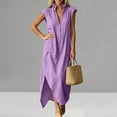 thumbnail image 6 of Women's Ruffle Collar Dresses Sleeveless Maxi Dress with Pocket Breathable Casual Boho Summer Vacation Dress Purple L, 6 of 8