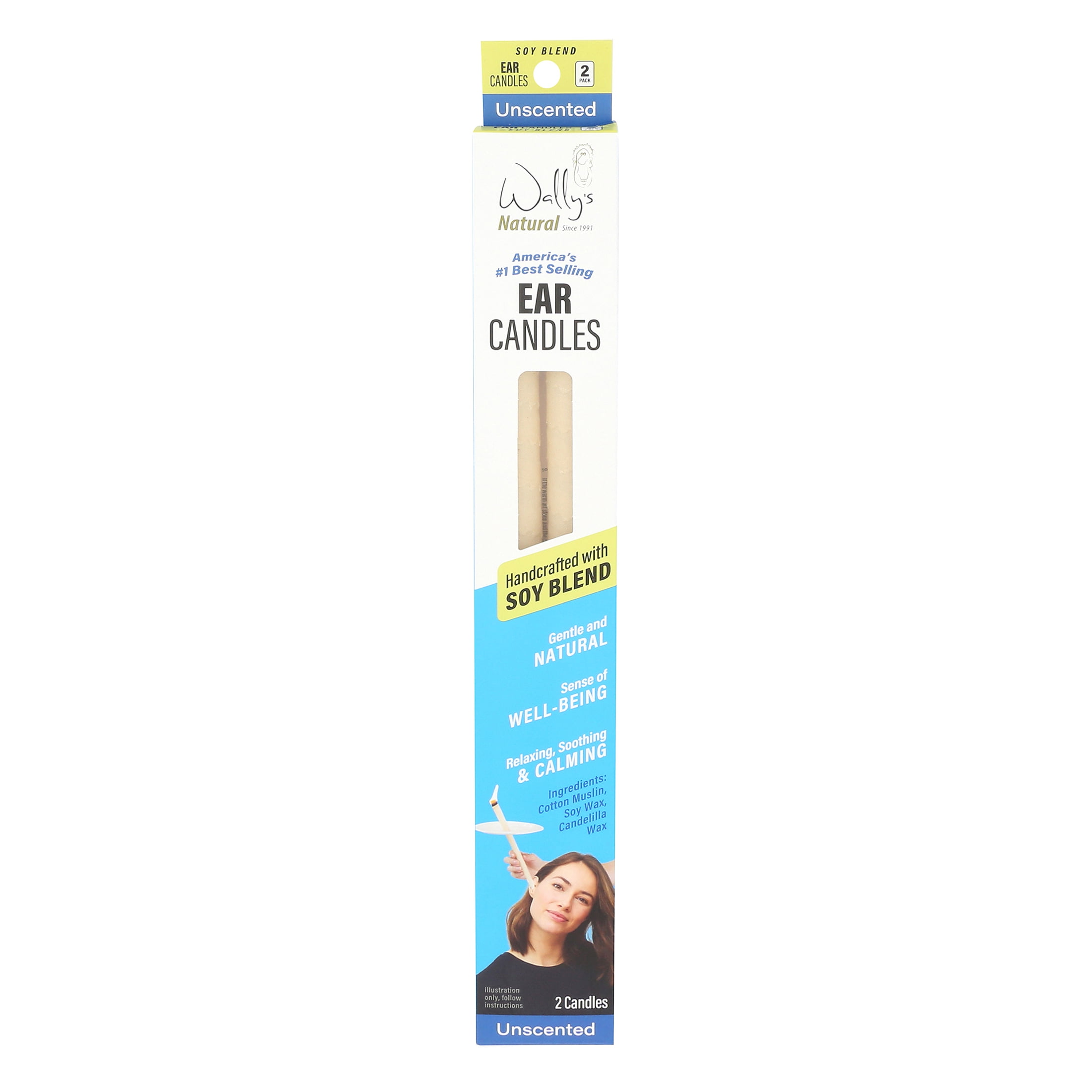 (4 pack) Wally’s Natural Unscented Soy Wax Ear Candles, 2 pack