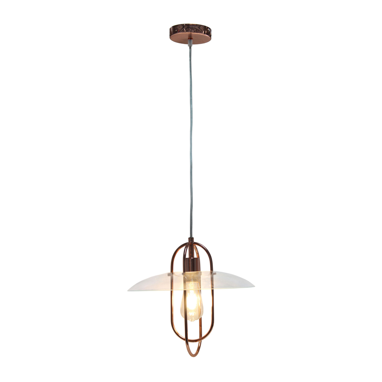 Simple Designs 1 Light Modern Metal Pendant Light with Clear Glass Shade - Rose Gold - image 3 of 8
