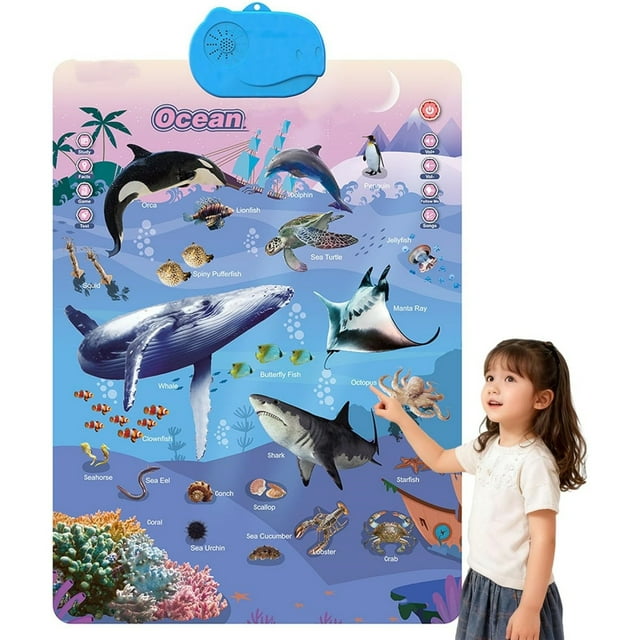 Talking Wall Chart for Kids – English & Spanish Learning Poster with Songs ABCs Numbers Animal Words & Piano Bilingual with Interactive Buttons