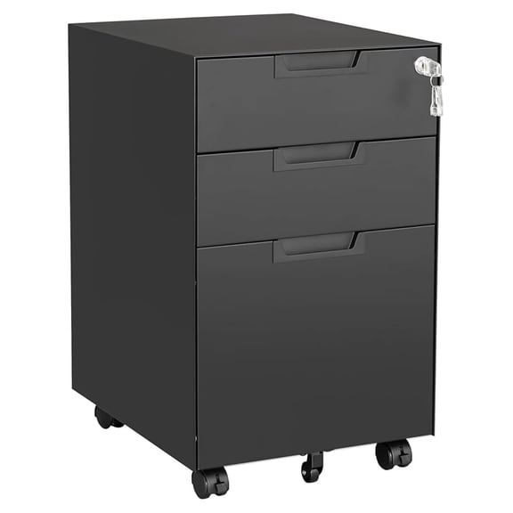 WDZS 3 Drawer Mobile File Cabinet with Lock,Under Desk Metal Small Filing Cabinets for Home Office Organizer Letters/Legal/A4(Fully Assembled Except Wheels-Black)