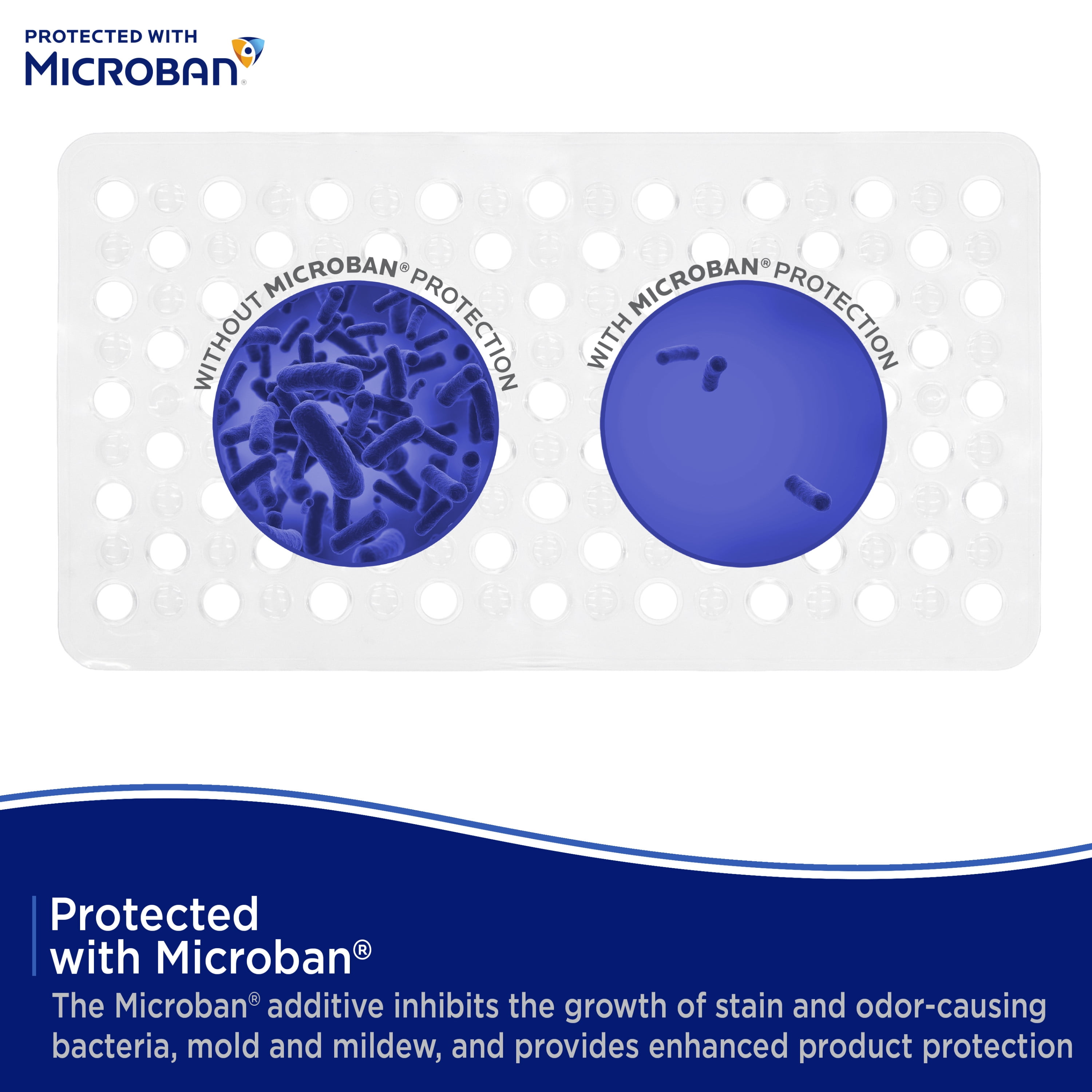 Kenney Microban Protected Vinyl Bath Mat, 27” L x 14.5” W, White