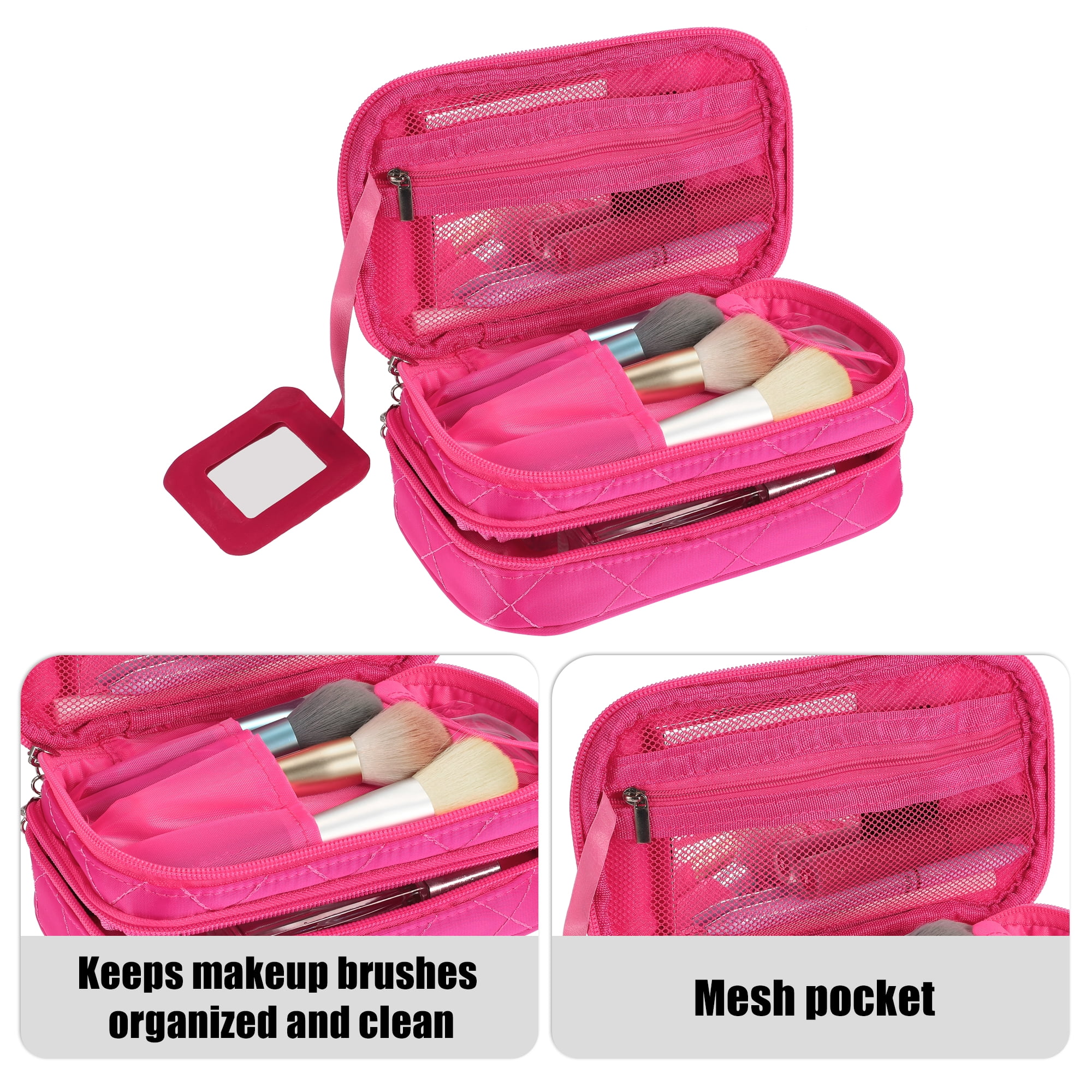 Unique Bargains Travel Double Layer Makeup Storage Bag for Cosmetic tools Rose Red