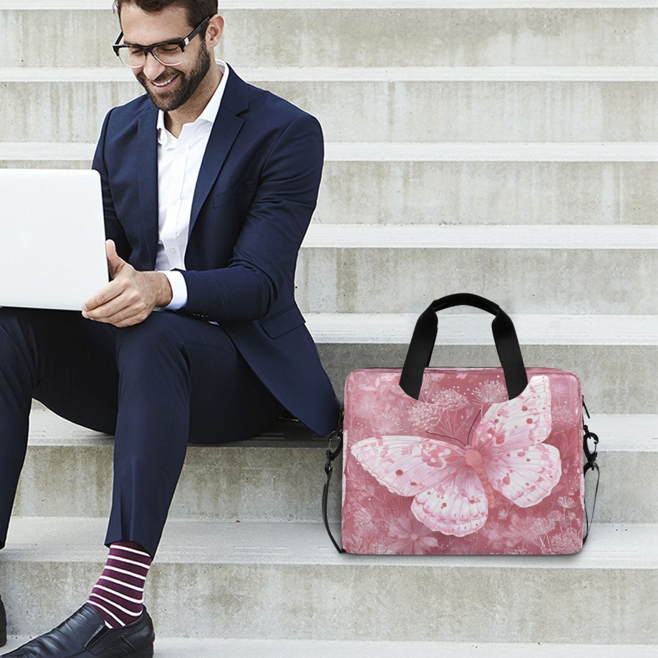 16" Laptop Tote Bag Laptop Sleeve Case Computer Briefcase for Work & Travel Soft Pink Butterfly