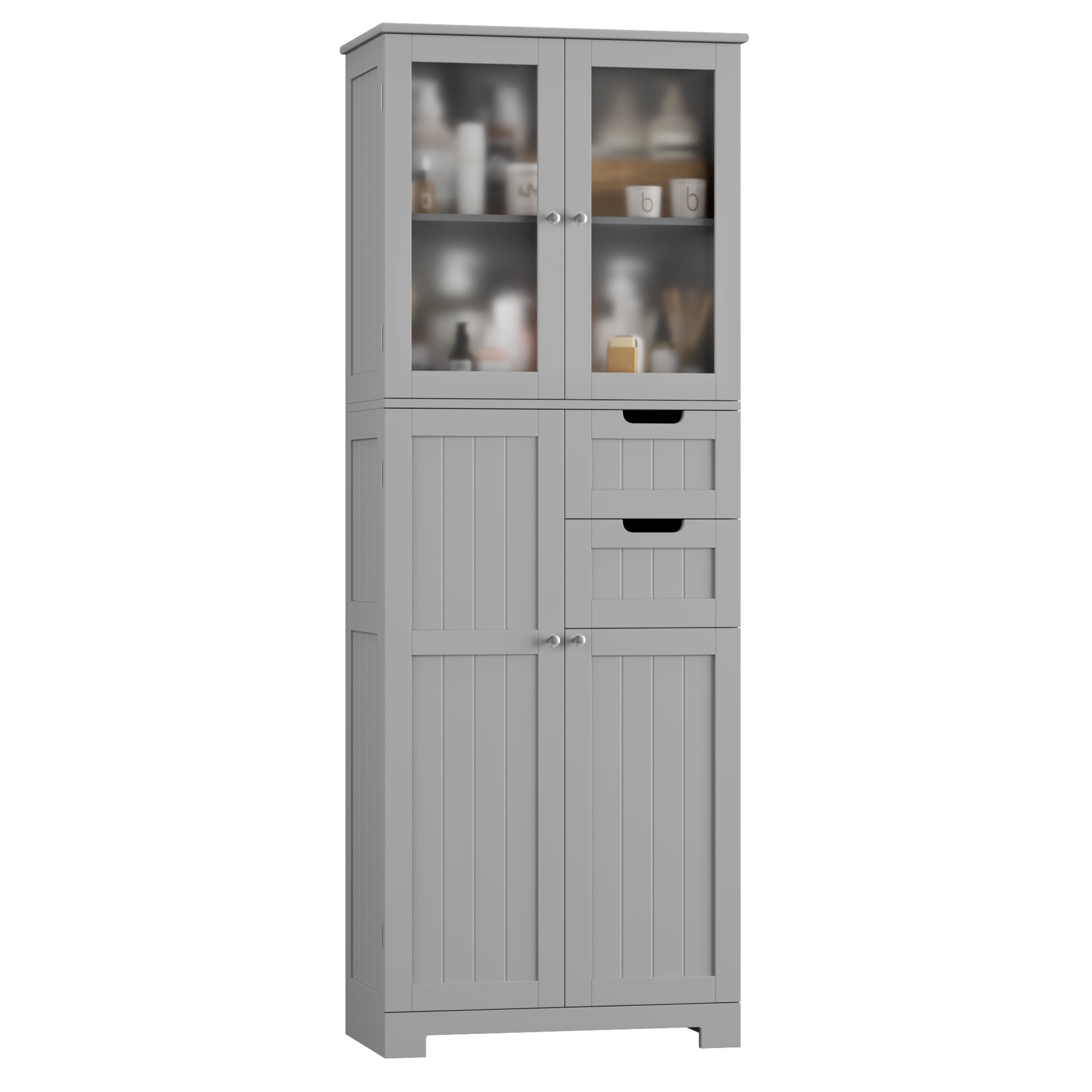Homfa 67" Tall Bathroom Cabinet, Linen Cabinet with Doors and Removable Drawers, Kitchen Cupboard, Gray