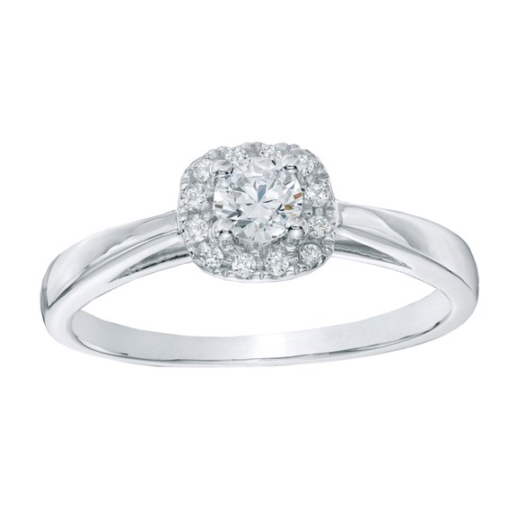 AFFY White Natural Diamond Cushion Frame Engagement Ring in 10k Solid Gold (0.33 Cttw)