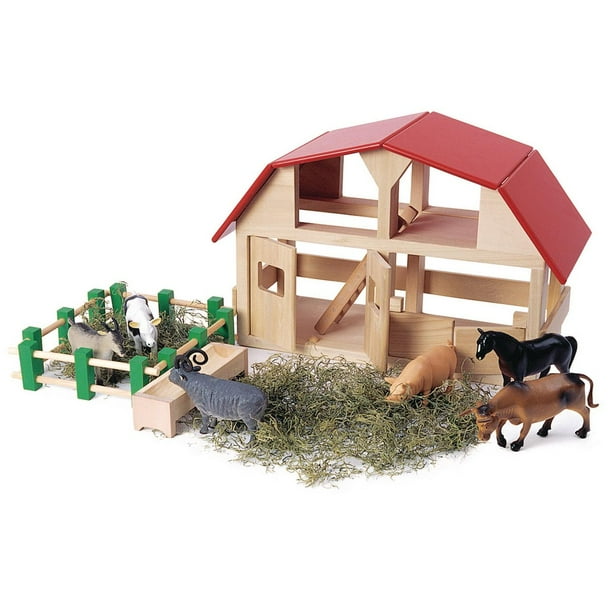 Excellerations Classic Wooden Toy Barn for Kids, Educational Toys ...