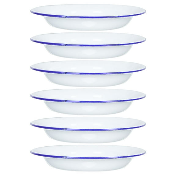 6 Pcs White Enamel Picnic Plates Set 14x14x2.5 cm Outdoor Camping Dinnerware