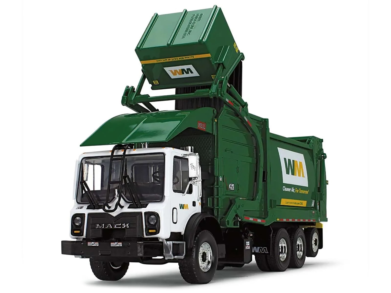Mack TerraPro Refuse Garbage Truck w/Front End Loader and CNG Tailgate White and Green w/Bin 1/34 Diecast Model by First Gear