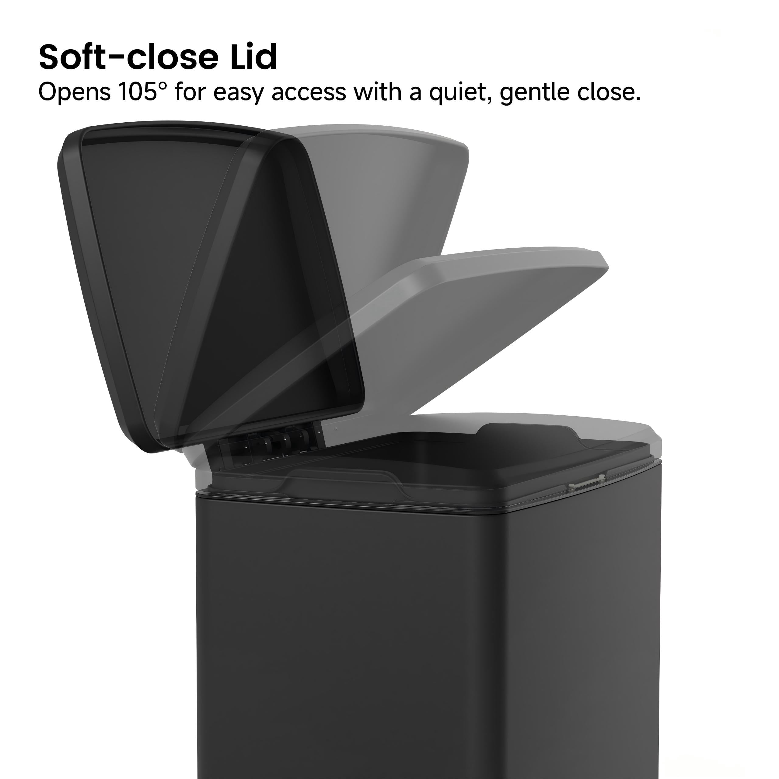 17 Gallons Pedal Trash Can with Soft Close Lid, Removable Inner Bucket & Detachable Wheels, Odor Control Slot for Kitchen Home, Black