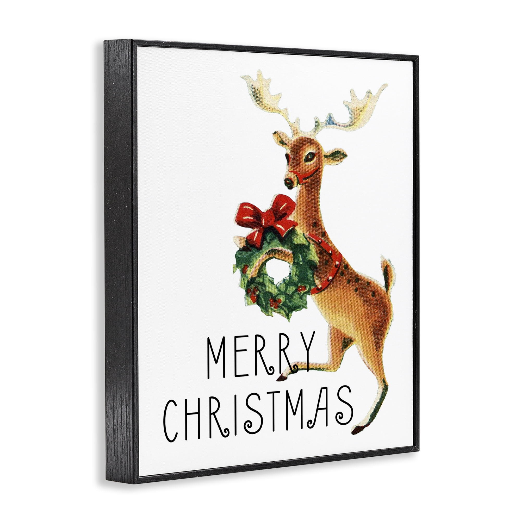 Stupell Industries Merry Christmas Reindeer Holiday Painting Black Framed Art Print Wall Art, 24 x 30