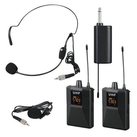 Pyle Dual Headset Wireless Microphone Kit - Includes Headset Mic, Lavalier Mic & Beltpack Transmitter