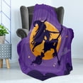 thumbnail image 4 of Dark Purple Soft Flannel Fleece Throw Blanket, Halloween Illustration of a Witch on Broom, Cozy Plush for Indoor and Outdoor Use, 50" x 60", Indigo Marigold Violet, by Ambesonne, 4 of 5