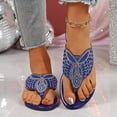 thumbnail image 2 of Tauxra Women's Rhinestone Flat Sandals for Women Plus Size Boho Flops Spring Summer Comfort Beach Shoes, 2 of 9