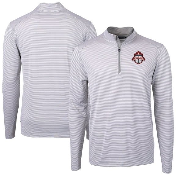 Men's-Cutter & Buck  Gray Toronto FC Big & Tall Virtue Eco Pique Micro Stripe Recycled Quarter-Zip