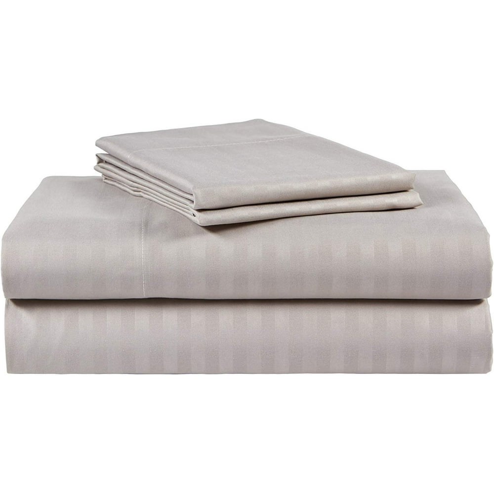 Ruthy's Textile 300 Thread Count 100 Cotton Sateen Dobby Stripe Bed Sheets Set (King, Silver