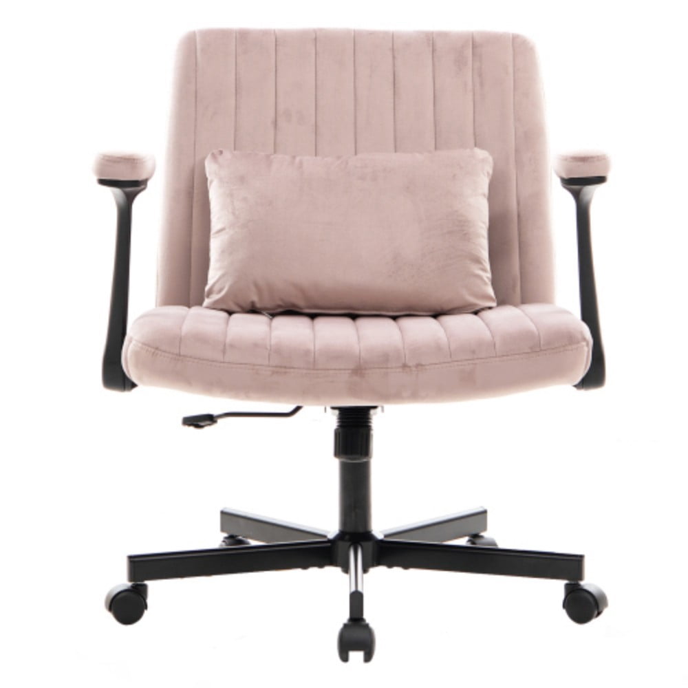Velvet Criss Cross Office Chair with Wheels, Modern Upholstered Desk Chair with Adjustable Height, 360° Swivel & Tilt, Pink