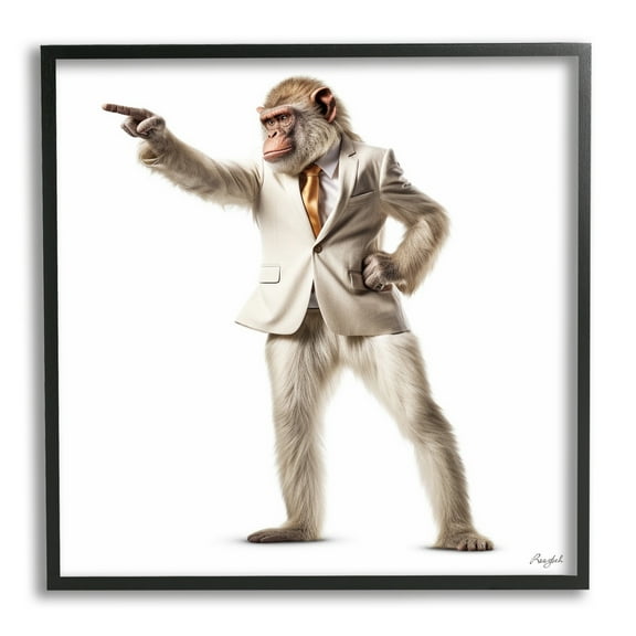 Stupell Industries Stylish Ape in Suit Animals & Insects Painting Black Framed Art Print Wall Art, 12 x 12