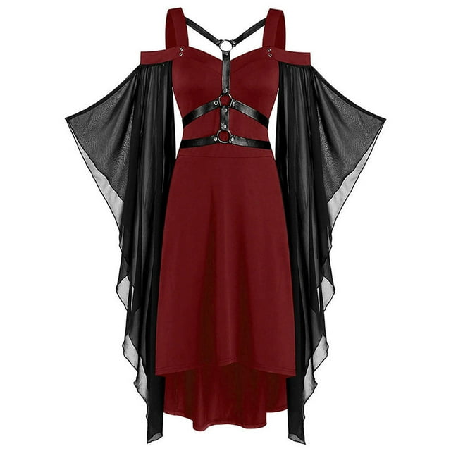 DYMADE Robe d'Halloween pour Femmes Robe Gothique Punk Costume de Fête Cosplay