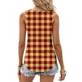 thumbnail image 4 of HOMBOM Cutout Trendy Tops for Women 2025 Yellow Pleated Sleeveless Plaid Notch Neck Loose Fit Tank Graphic Tee, 4 of 6