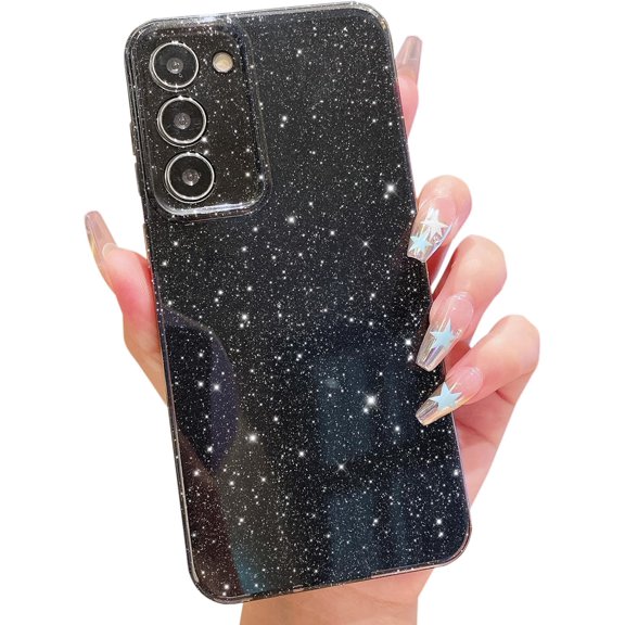 Cute Glitter Case for Samsung Galaxy S23 (6.1 inch), Neon Bright Sparkly Bling Silicone Phone Cover for Women Girls (Black)