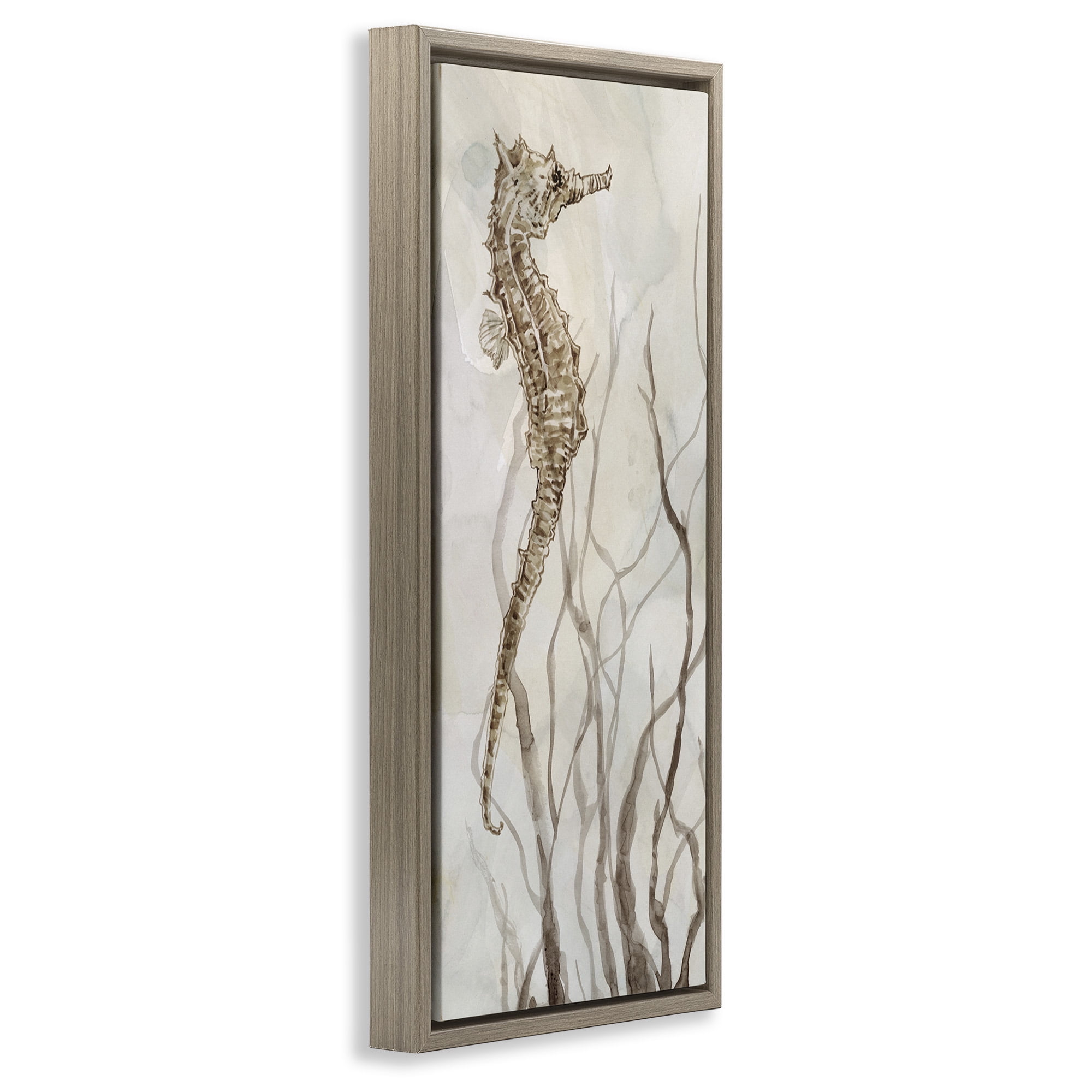 Stupell Industries Vigilant Seahorse Ocean Wildlife Animals & Insects Painting Brown Floater Framed Canvas Art Print Wall Art, 11 x 25