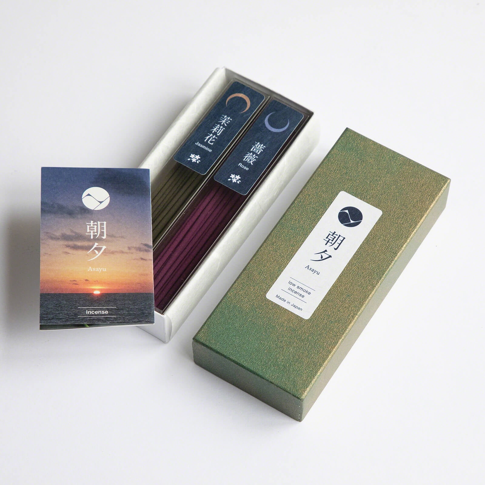 Asayu Japan Low Smoke Incense Sticks Set Jasmine and Rose Made in Japan 1.41oz