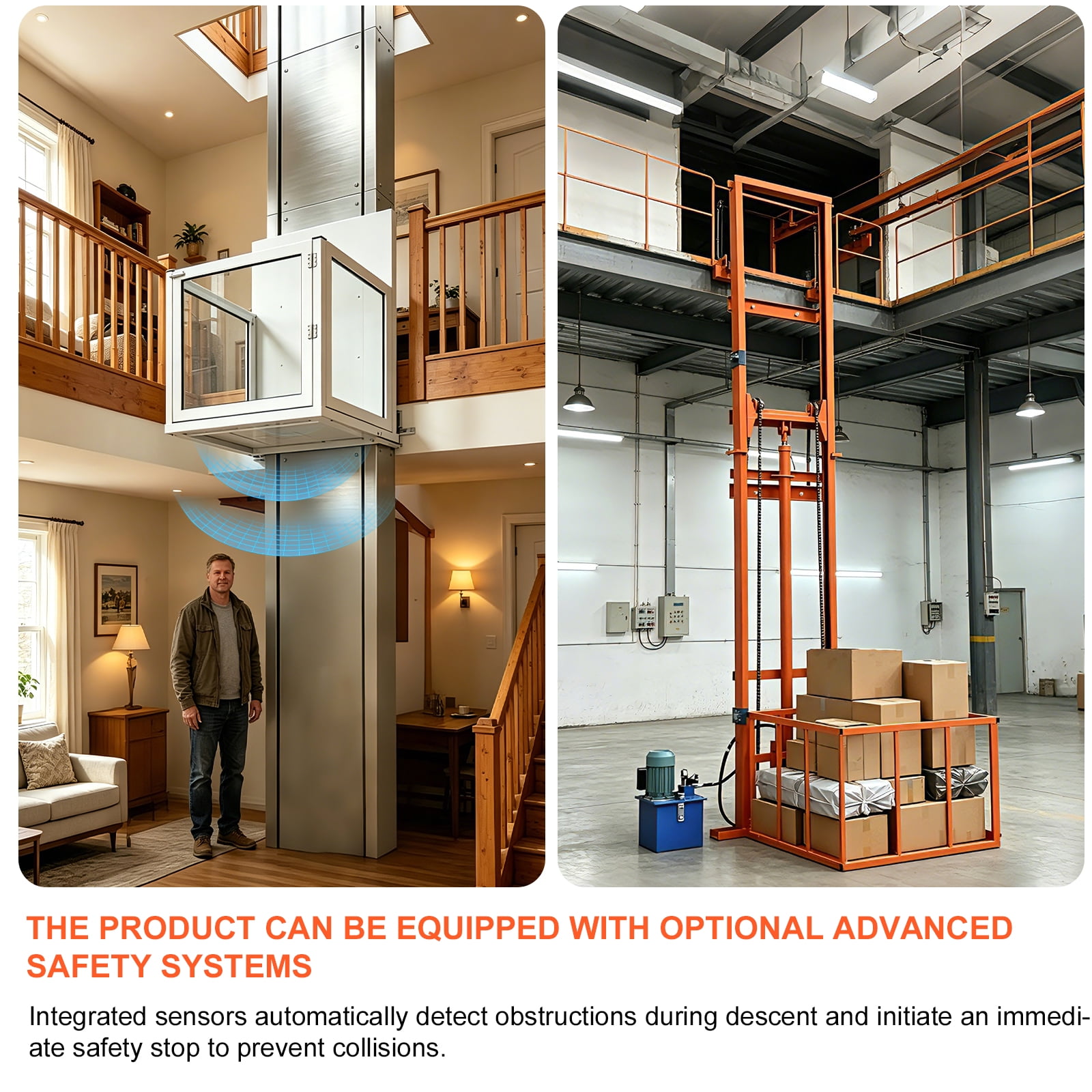 1800lbs Electric Home Elevator, Quiet Hydraulic Lift with Physical Anti-Pinch & Stainless Steel Frame, 16ft Height