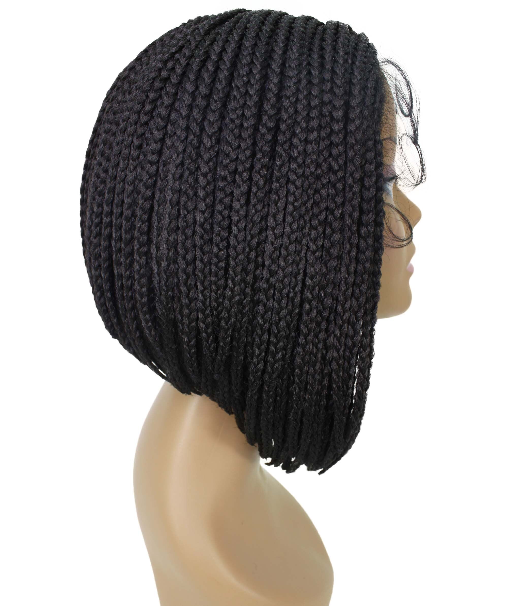 LUXLUXE Jayla 12" Straight Braided Wig for Women, 4x4 Hand-Tied Lace Heat-Resistant Synthetic Hair, Natural black