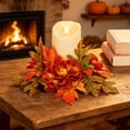 thumbnail image 4 of geerera Fall Decor Candle Ring, Artificial Harvest Floral Mini Wreath for Pillar Candles, Rustic Autumn Tabletop Decor for Thanksgiving & Halloween Home, 9.8", 4 of 6